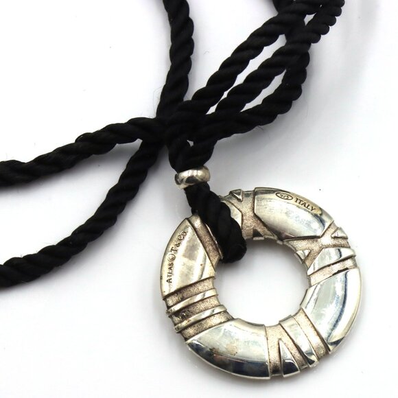 Tiffany & Co Atlas circle pendant on black cord necklace - Picture 5 of 7